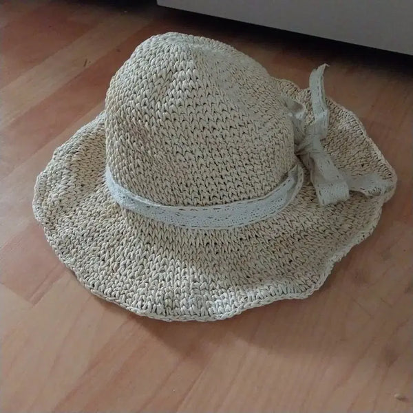 [BUNJANG] Straw Hat with Lace and Ribbon Detail / 밀짚모자 레이스 리본 디테일