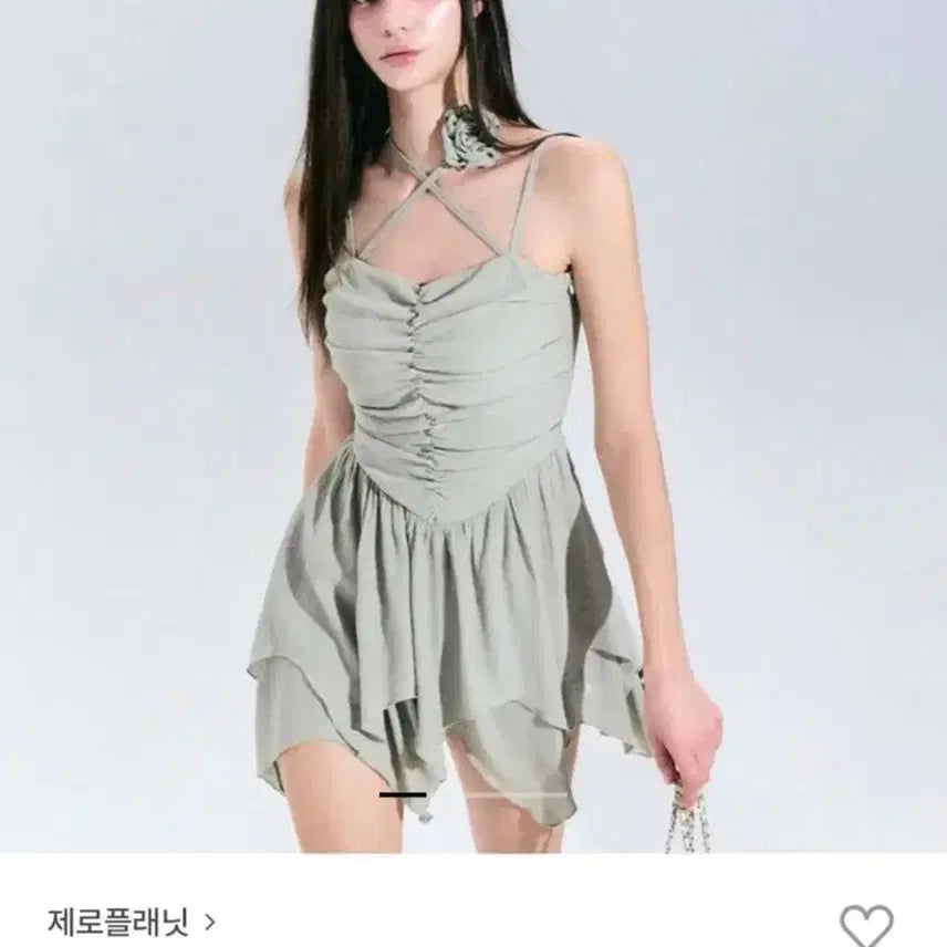 [BUNJANG] Zero Planet Rosette Shirring Dress Khaki S / 제로플래닛 로제 셔링 원피스 카키 S