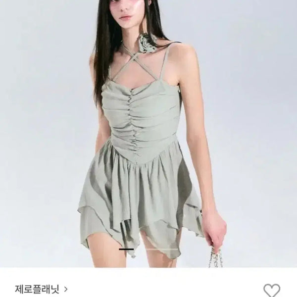 [BUNJANG] Zero Planet Rosette Shirring Dress Khaki S / 제로플래닛 로제 셔링 원피스 카키 S