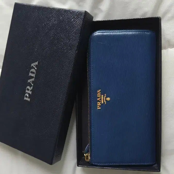 [BUNJANG] Prada Saffiano Leather Zip Around Long Wallet - Blue / 프라다 지퍼 장지갑 사피아노 블루