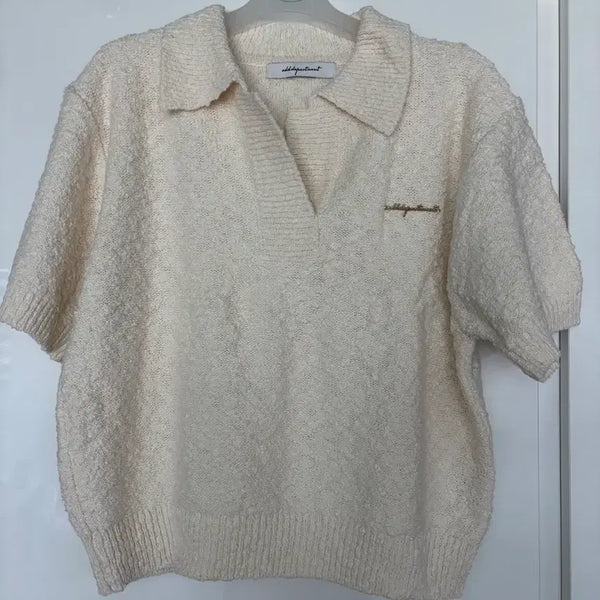 [BUNJANG] OddDepartment Boucle Collar Short-Sleeve Knit (Ivory) / 미착용) 오드디파트먼트 부클 카라 반팔 니트