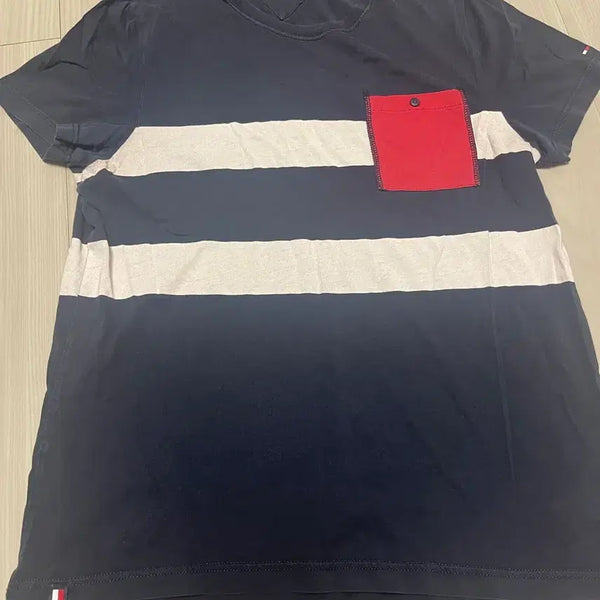[BUNJANG] Tommy Hilfiger Striped Short Sleeve T-Shirt Navy Red Size 100 / 타미힐피거 스트라이프 반팔티 네이비 레드 100