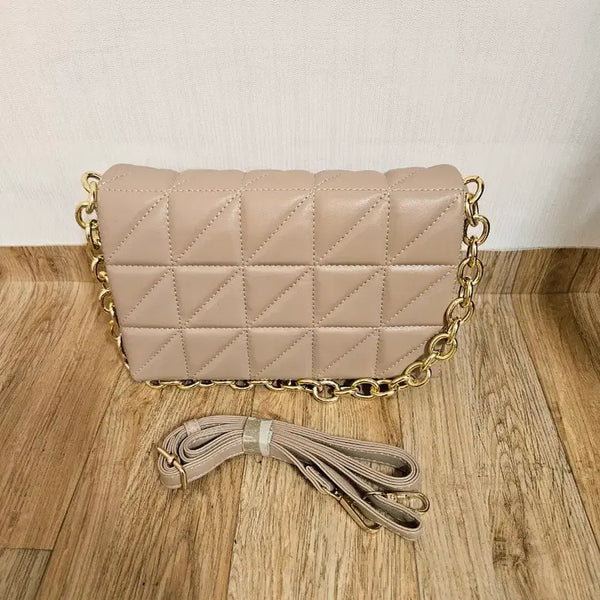 [BUNJANG] Beige Quilted Chain Crossbody Bag / 베이지 퀼팅 체인 크로스백