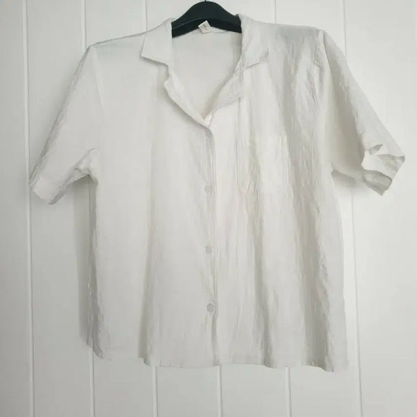 [BUNJANG] White Short-Sleeve Cotton Linen Jacket (New) / (새상품) 화이트 반팔 면린넨 자켓