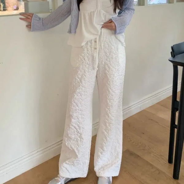 [BUNJANG] Flower Embossed Embroidery Wide Pants (Black) / 새상품) 플라워 엠보 자수 꽃 와이드팬츠 (블랙)