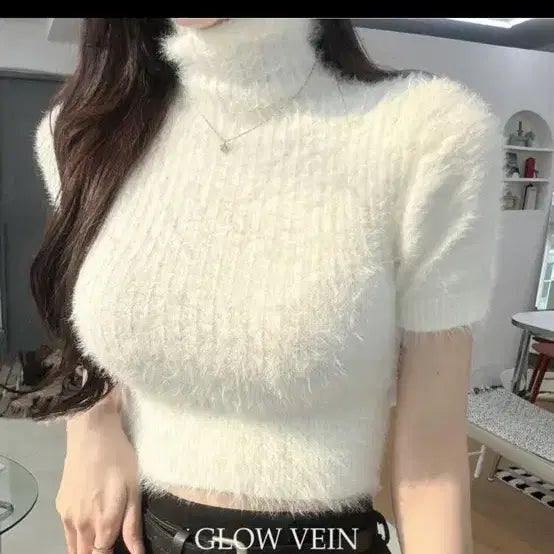 [BUNJANG] Angora Turtleneck Short-Sleeve Knit Top / 에이블리 앙고라 터틀넥 반팔 니트