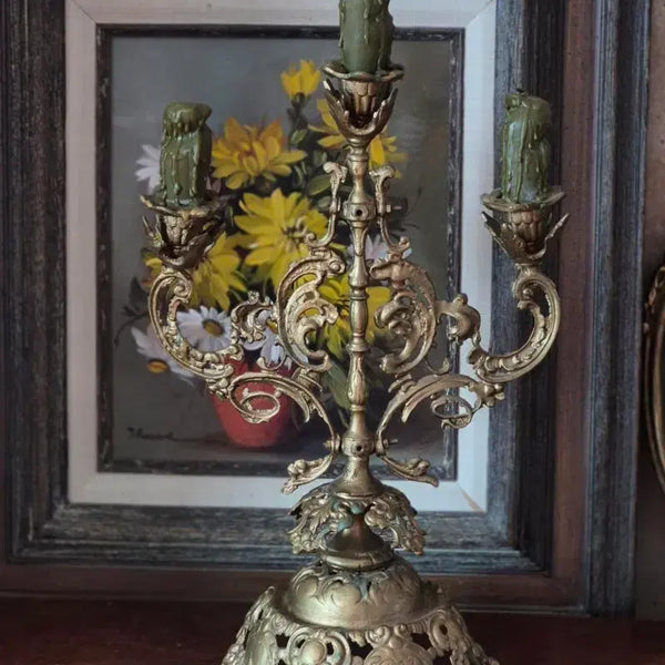 [BUNJANG] European Antique 3-Branch Brass Candlestick / 유럽 앤틱3구 브라스 촛대