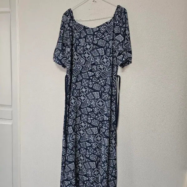 [BUNJANG] IFNE Navy Pattern Long Dress / IFNE 네이비 롱 원피스 5566프리사이즈