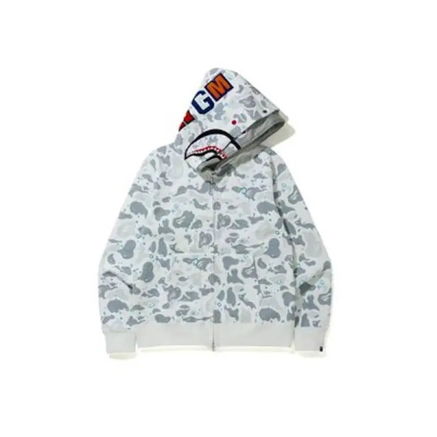 [BUNJANG] A Bathing Ape Shark Double Hoodie Zip-Up White / 베이프 샤크 더블후드 집업 화이트
