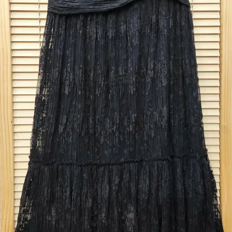 [BUNJANG] Egoist Black Lace Pleated Long Skirt / (새상품)에고이스트 주름장식 레이스 롱스커트55