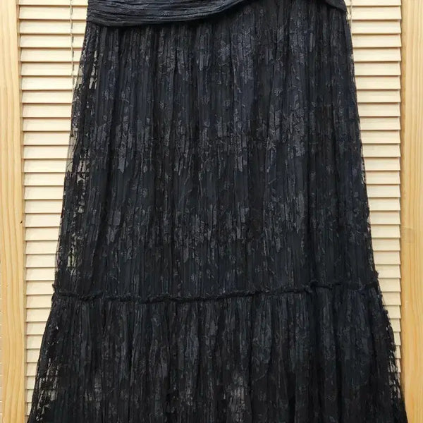 [BUNJANG] Egoist Black Lace Pleated Long Skirt / (새상품)에고이스트 주름장식 레이스 롱스커트55