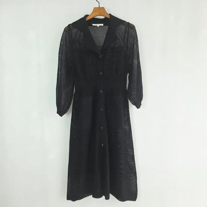 [BUNJANG] Z studio Black Net Knit Long Cardigan Dress 55 / 지스튜디오 블랙 컬러 그물 니트 롱 가디건 원피스 55