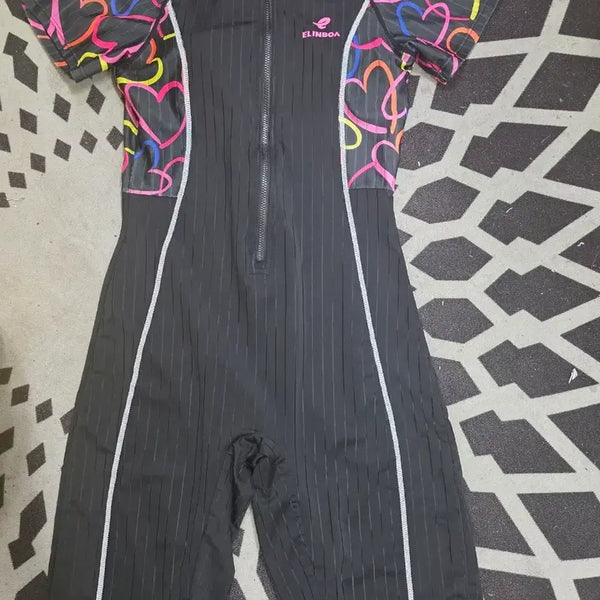 [BUNJANG] ELINBOA Heart Pattern One-Piece Swimsuit Set (Swimsuit, Goggles, Cap) - Size 90-95 XL / 엘린보아  원피스 하트 패턴수영복. 수경 .수모 3동일괄 90ㅡ95 XL