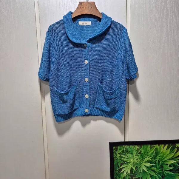 [BUNJANG] Blue Round Collar Knit Cardigan / (세일)(새상품)블루 둥근카라 니트 가디건