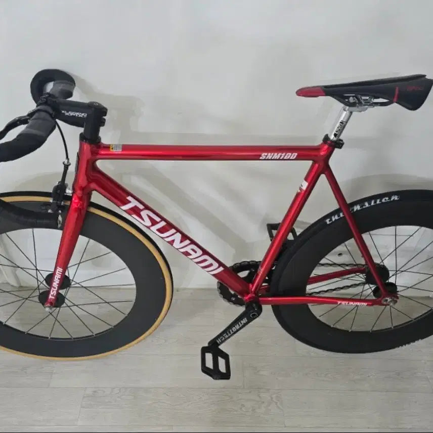 [BUNJANG] Tsunami SNM100 (Red Wine) 88 Rim Carbon Aerobar Fixed Gear Bicycle - Size L / 쓰나미 SNM100, 88림, 카본에어로바
