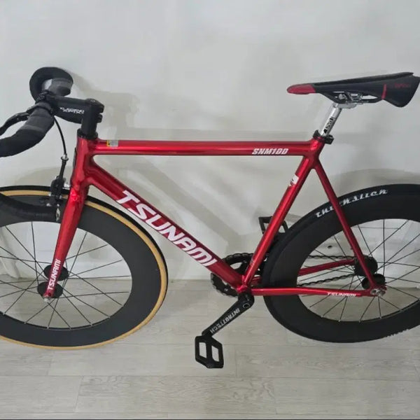 [BUNJANG] Tsunami SNM100 (Red Wine) 88 Rim Carbon Aerobar Fixed Gear Bicycle - Size L / 쓰나미 SNM100, 88림, 카본에어로바