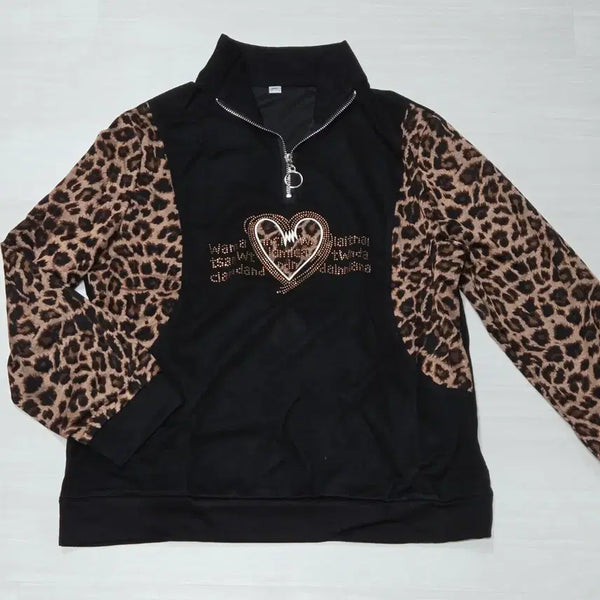 [BUNJANG] Women's Leopard Print Half-Zip Long Sleeve T-Shirt / 호피 긴팔티