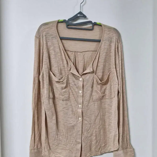 [BUNJANG] Silket Cotton Long-Sleeve Shirt Cardigan Beige / 실켓면 남방 가디건 긴팔셔츠 베이지