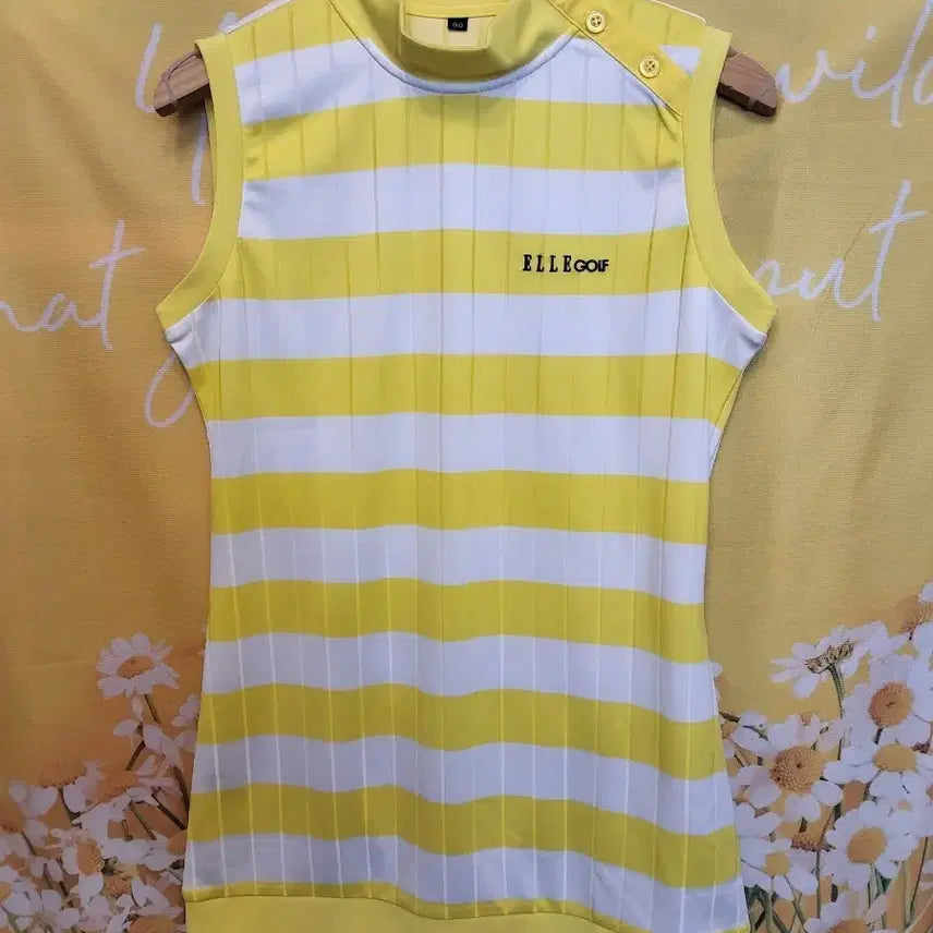 [BUNJANG] Elle Golf Sleeveless Striped T-Shirt Yellow 90S / 엘르골프 민소매 단가라 티셔츠 옐로우90S