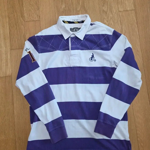 [BUNJANG] Beanpole Rugby T-Shirt Purple/White Stripe / 빈폴 럭비티셔츠 퍼플/화이트 스트라이프