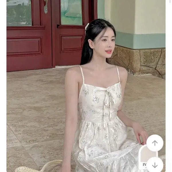 [BUNJANG] Awesome Nana Ivory Floral Pattern Ribbon Detail Long Dress / 어썸나나 원피스