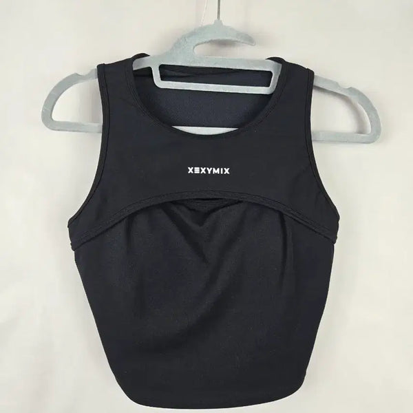 [BUNJANG] Xexymix Signature Black Label Off Top Black (Built-in Cups) / [무료배송]젝시믹스 여성 캡 내장 시그니처 블랙라벨 오프 탑 블랙