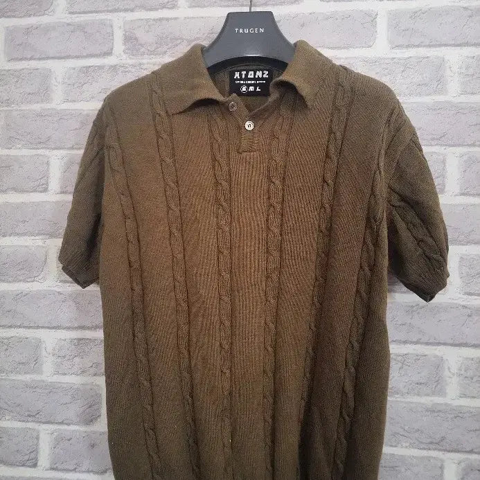[BUNJANG] XTONZ Cable Knit Collar T-shirt Brown Size S / 엑스톤즈 케이블 니트 카라티 브라운 S/알뜰한여우