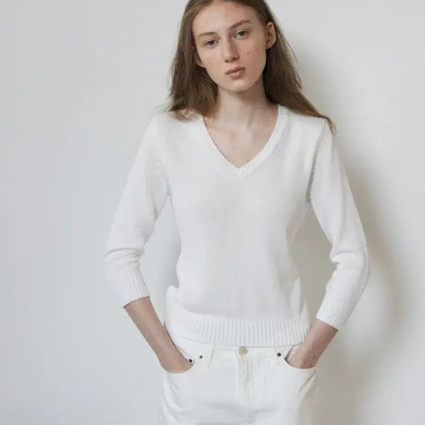 [BUNJANG] Repos Cotton V-Neck Knit White / Repos COTTON V NECK KNIT 리포스 니트
