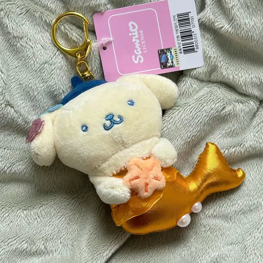 [BUNJANG] Sanrio Pompompurin Mermaid Costume Plush Keychain / 택0,새상품) 산리오 폼폼푸린 인어 코스튬 인형 키링