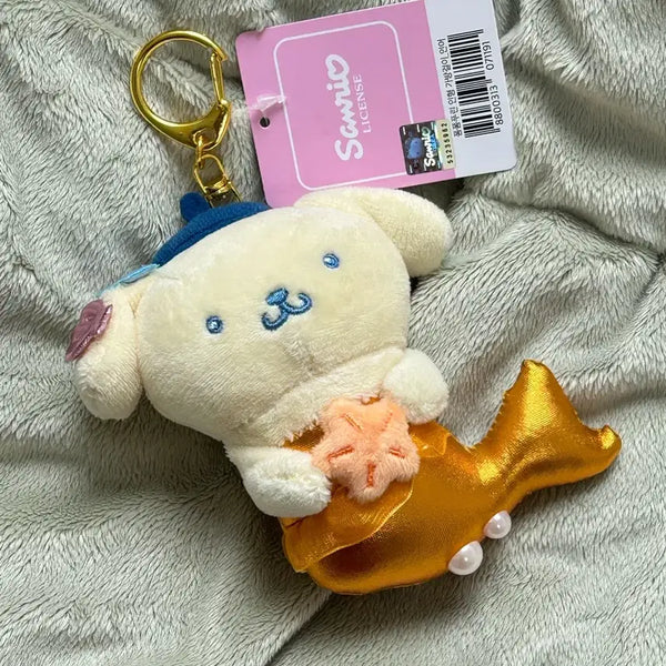 [BUNJANG] Sanrio Pompompurin Mermaid Costume Plush Keychain / 택0,새상품) 산리오 폼폼푸린 인어 코스튬 인형 키링