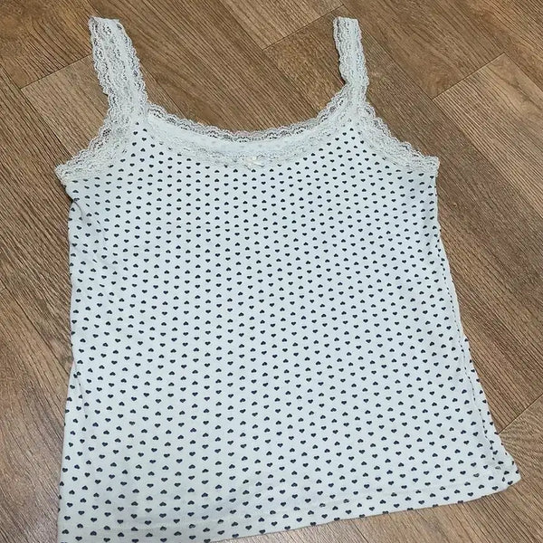 [BUNJANG] Brandy Melville Lace Heart Sleeveless Top Ivory Navy / 브랜디멜빌 레이스 하트 아이보리 네이비 나시 민소매 탑