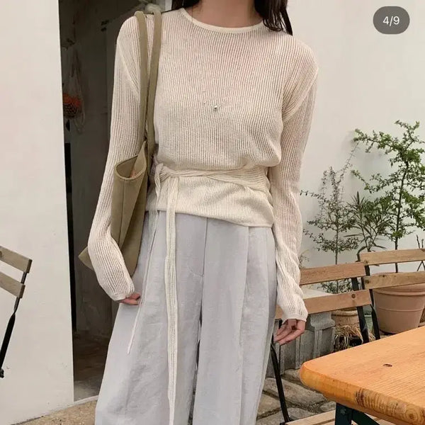 [BUNJANG] Yourmemo Dean String Knit Brown Charcoal / 유어메모 딘스 스트링 니트 브라우니 차콜