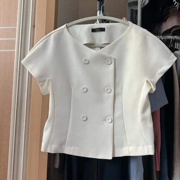 [BUNJANG] Double-Button White Blouse / 더블 버튼 화이트 블라우스