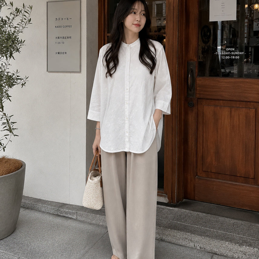[BUNJANG] Here Ding Dong China Collar Sleeve Shirt Blouse White M-L / 딩동 :) 여름세일/M~L/화이트 차이나카라 소매 셔츠블라우스_17