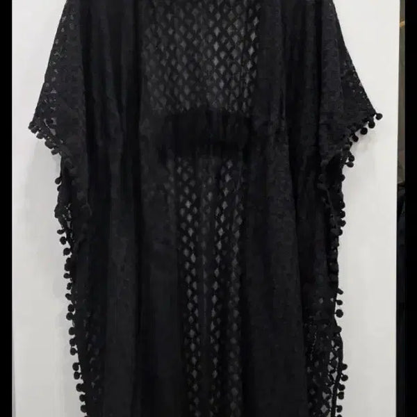 [BUNJANG] Black Punching Beach Cover-up Long Cardigan / 블랙 펀칭 비치 커버업 롱 가디건