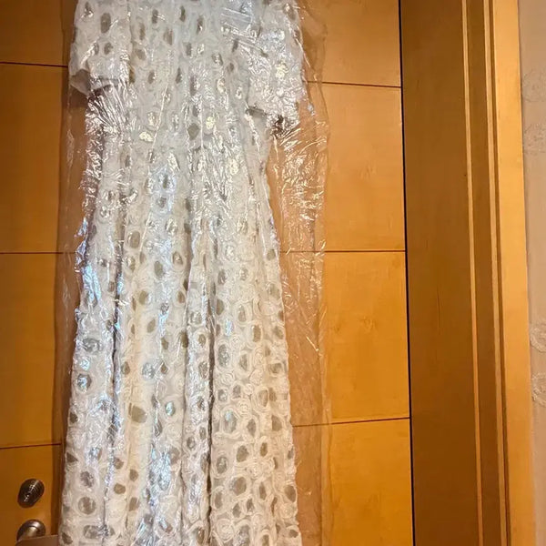 [BUNJANG] Seohirin White Rose Sequin Long Dress / 씨호린 택달린 새상품 화이트 로즈 시퀸 원피스