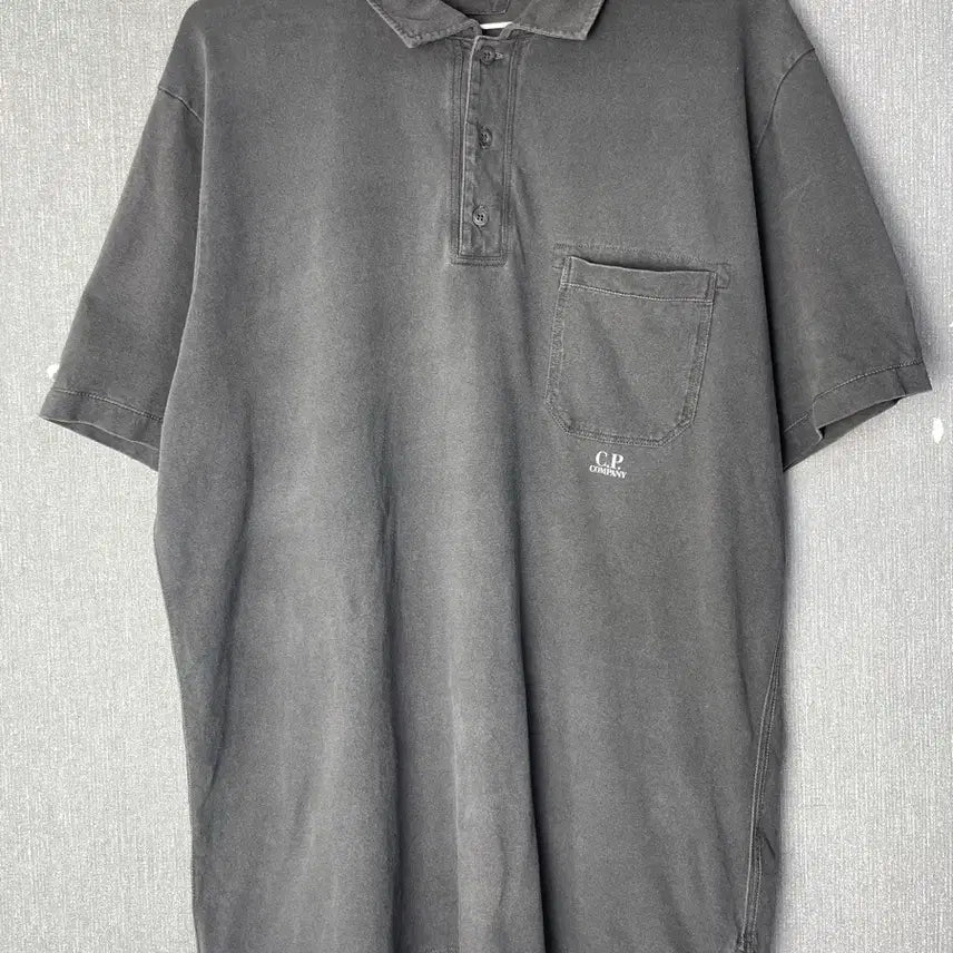 [BUNJANG] CP Company Tipped Collar T-Shirt Grey - Light Blue Printing / [105] CP컴퍼니 반팔 카라티 /그레이-연하늘프린팅