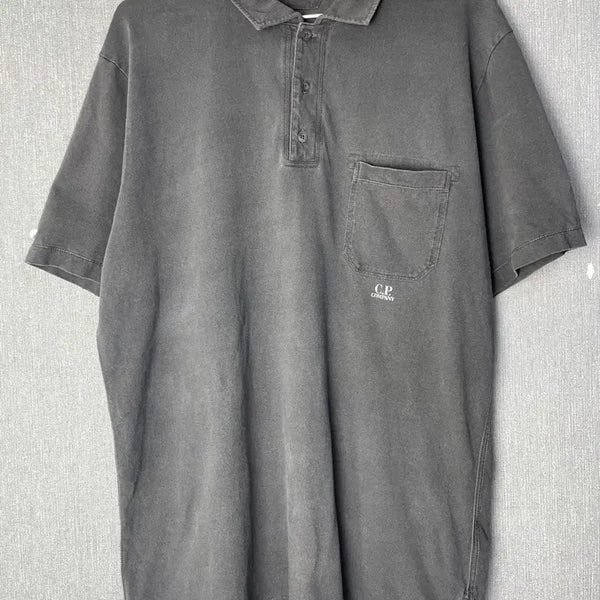 [BUNJANG] CP Company Tipped Collar T-Shirt Grey - Light Blue Printing / [105] CP컴퍼니 반팔 카라티 /그레이-연하늘프린팅