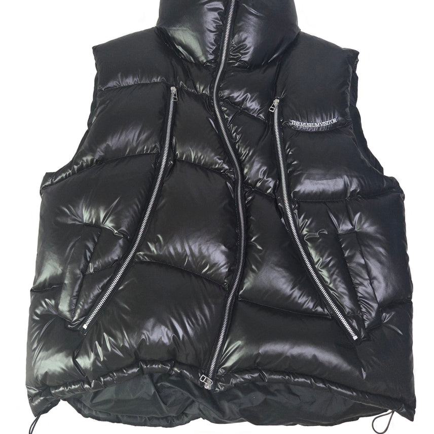 [BUNJANG] TheMuseumVisitor Curved Zipper Puffer Down Vest Glossy Black / [L] 더뮤지엄비지터 커브드 지퍼 푸퍼 다운 베스트 글로시 블랙