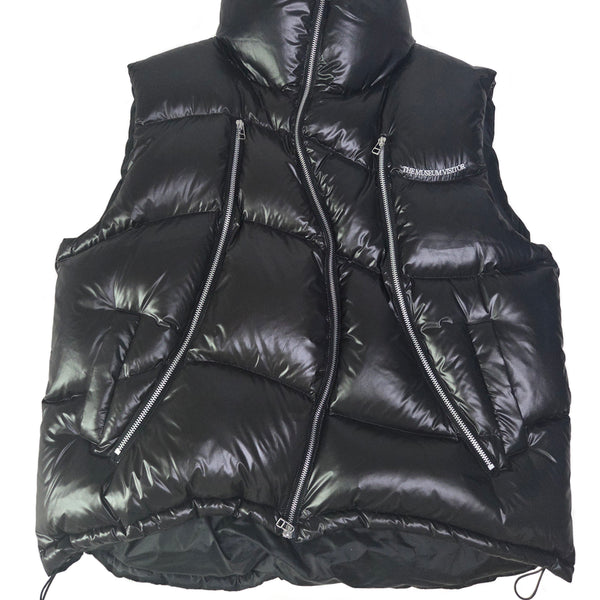 [BUNJANG] TheMuseumVisitor Curved Zipper Puffer Down Vest Glossy Black / [L] 더뮤지엄비지터 커브드 지퍼 푸퍼 다운 베스트 글로시 블랙