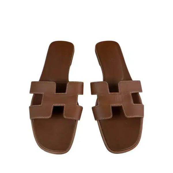 [BUNJANG] Hermès Oran Brown Leather Slides - Size 38 / 38 / 에르메스 오란 브라운 슬리퍼