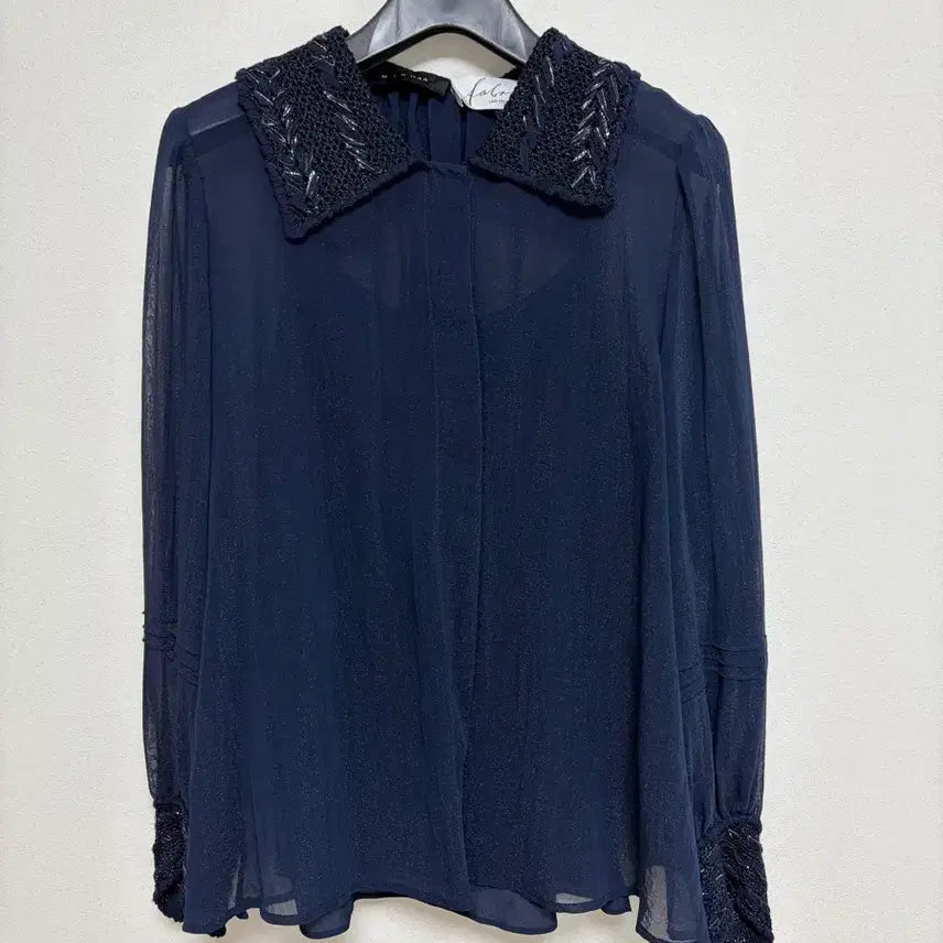 [BUNJANG] Misha Sheer Blouse Navy / 미샤 시스루 블라우스