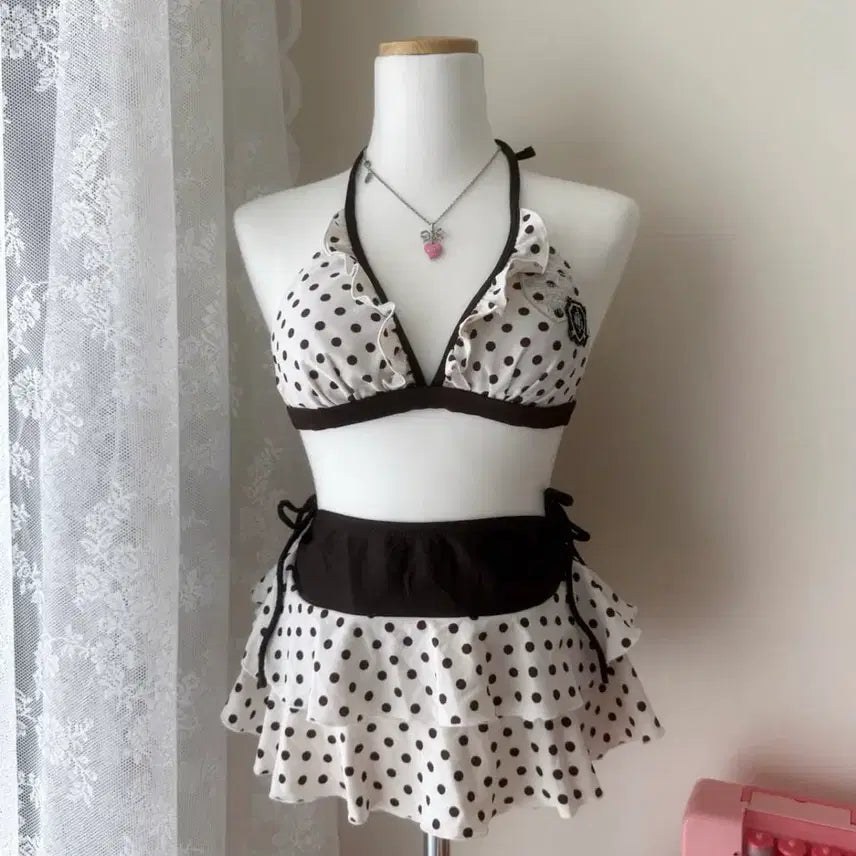 [BUNJANG] Brown Polka Dot Bikini Latte Gyaru Himekko Liz Lisa Style Swimsuit / 브라운 도트 비키니 빈티지 라떼갸루 히메오네 리즈리사 수영복