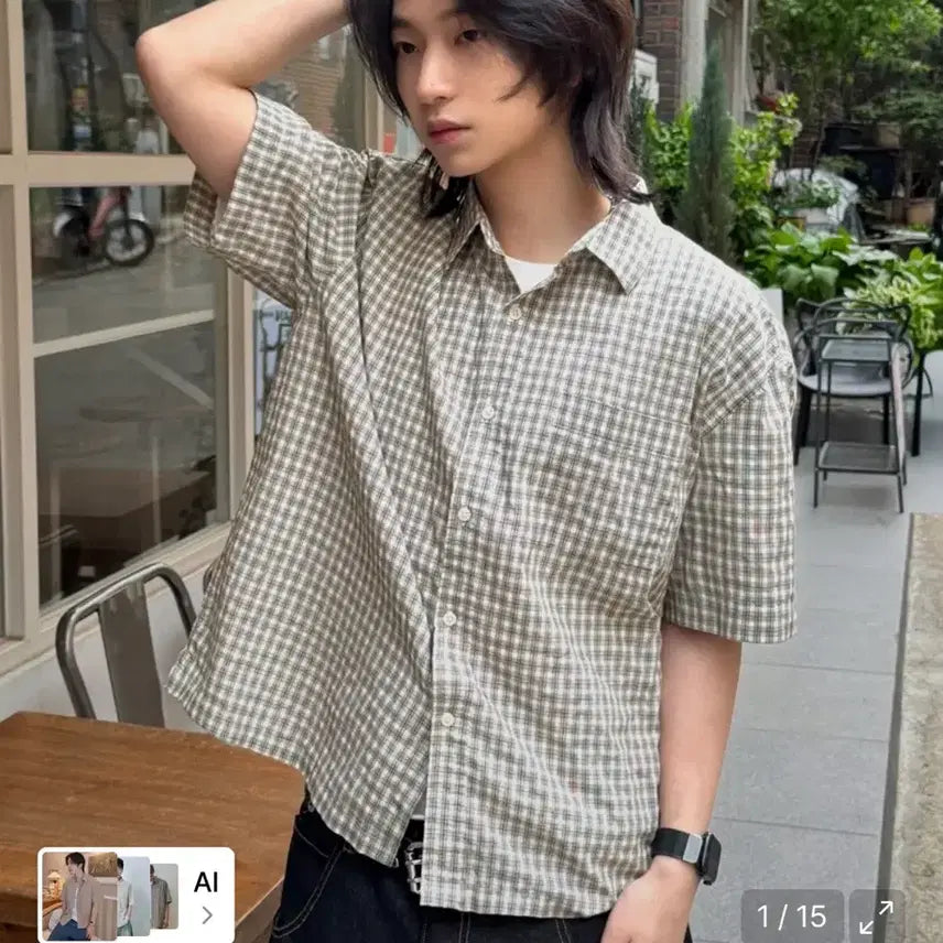 [BUNJANG] Signature Summer Crop Check Half Shirt / 시그니처 썸머 크롭 체크 하프 셔츠