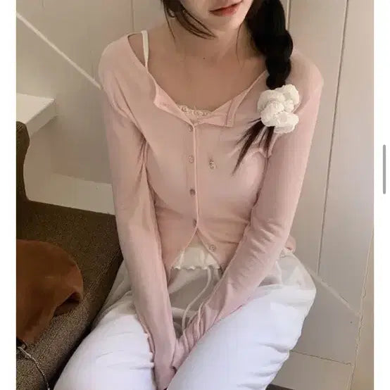 [BUNJANG] Mutecreme Pudding Summer Cardigan Peach Pink / 뮤트크레메 푸딩 썸머 가디건 피치핑크