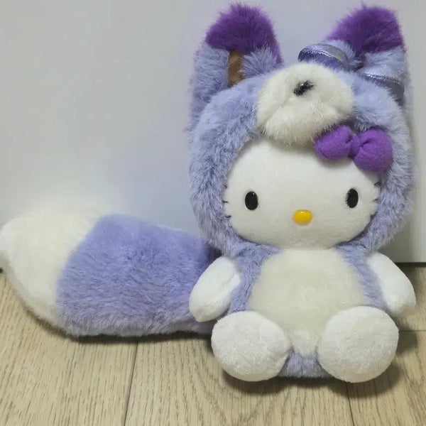 [BUNJANG] Sanrio Lavender Fox Tail Kitty Plush / 희귀 고전 산리오 라벤더 여우 꼬리펑 키티