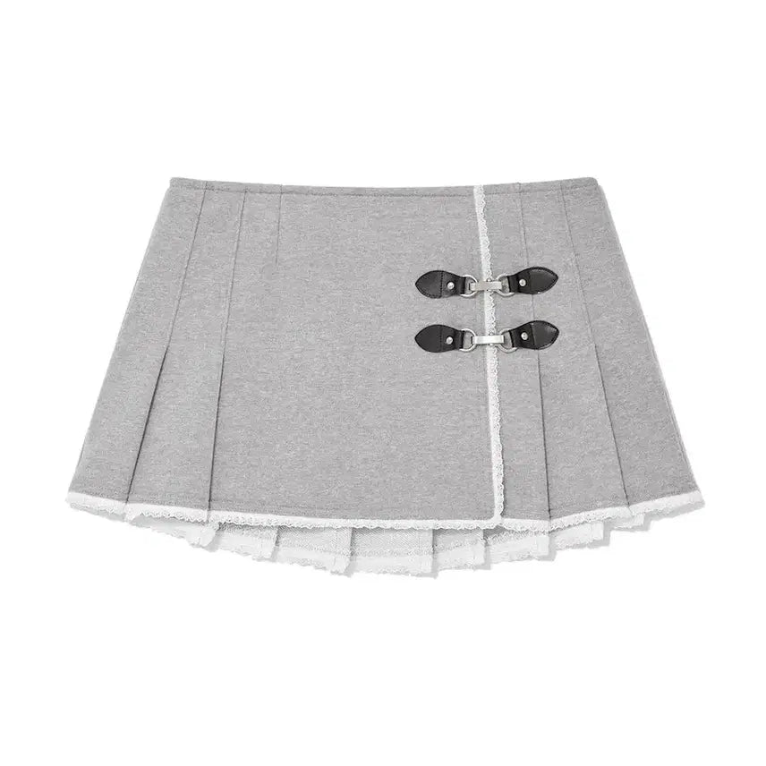 [BUNJANG] Glowny Chao Buckle Mini Skirt Grey / 글로니 차오 버클 미니 스커트 그레이
