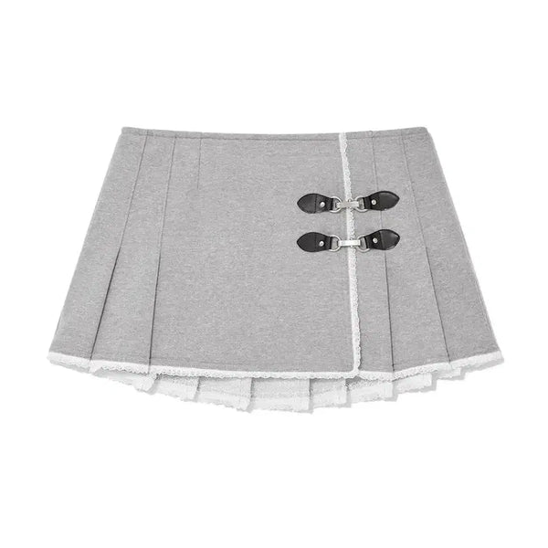 [BUNJANG] Glowny Chao Buckle Mini Skirt Grey / 글로니 차오 버클 미니 스커트 그레이