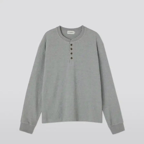 [BUNJANG] Le Havre Tokyo Texture Waffle Henley Long Sleeve T-Shirt Grey / 르아브 도쿄 텍스쳐 와플 헨리넥 그레이