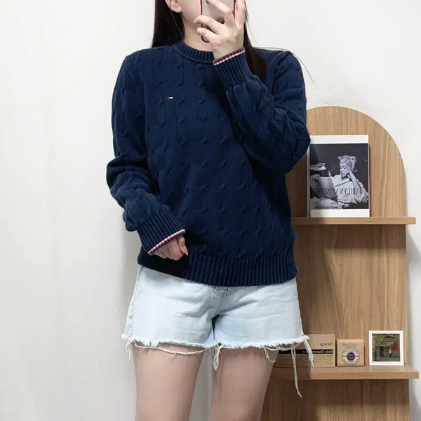 [BUNJANG] Tommy Hilfiger Navy Cable Knit Sweater - Size S / 타미 네이비 꽈배기 니트 [ S ]